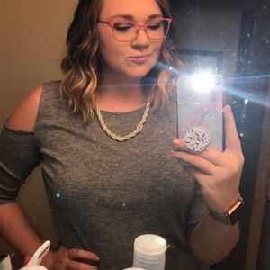 Grey Shoulder Cut-Out Top